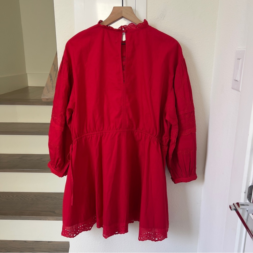 NWOT Damson Madder Clancy Embroidered Long-Sleeve Mini Dress in Red - Picture 4 of 13